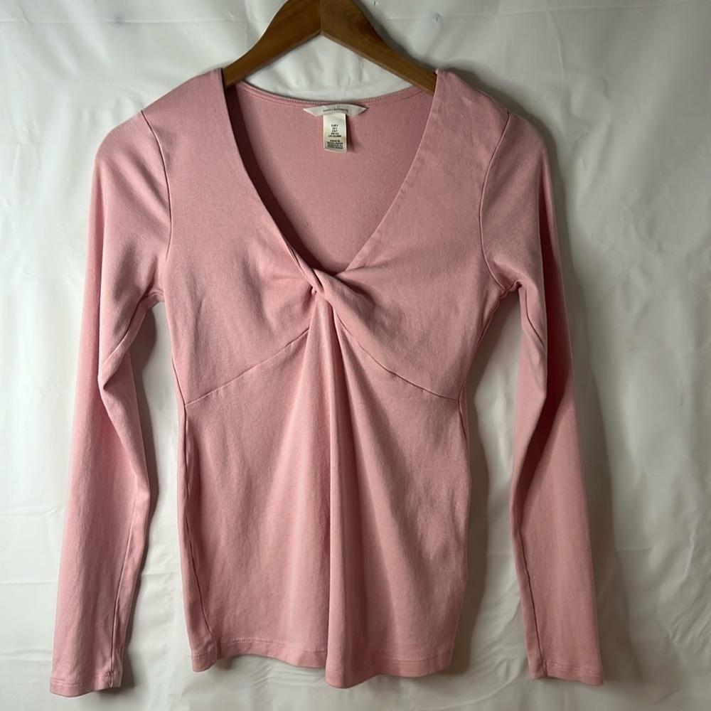 H&M Mama maternity baby doll top size US small long sleeve pink 95% cotton blend